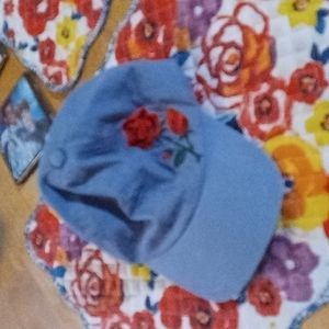 Embroidered Rose denim hat